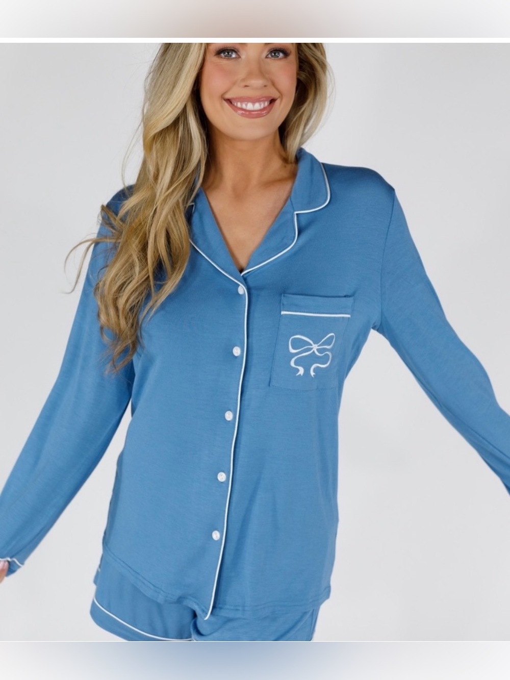 In my Sunday’s something blue  Blue Long-Sleeve shorts Pajama set